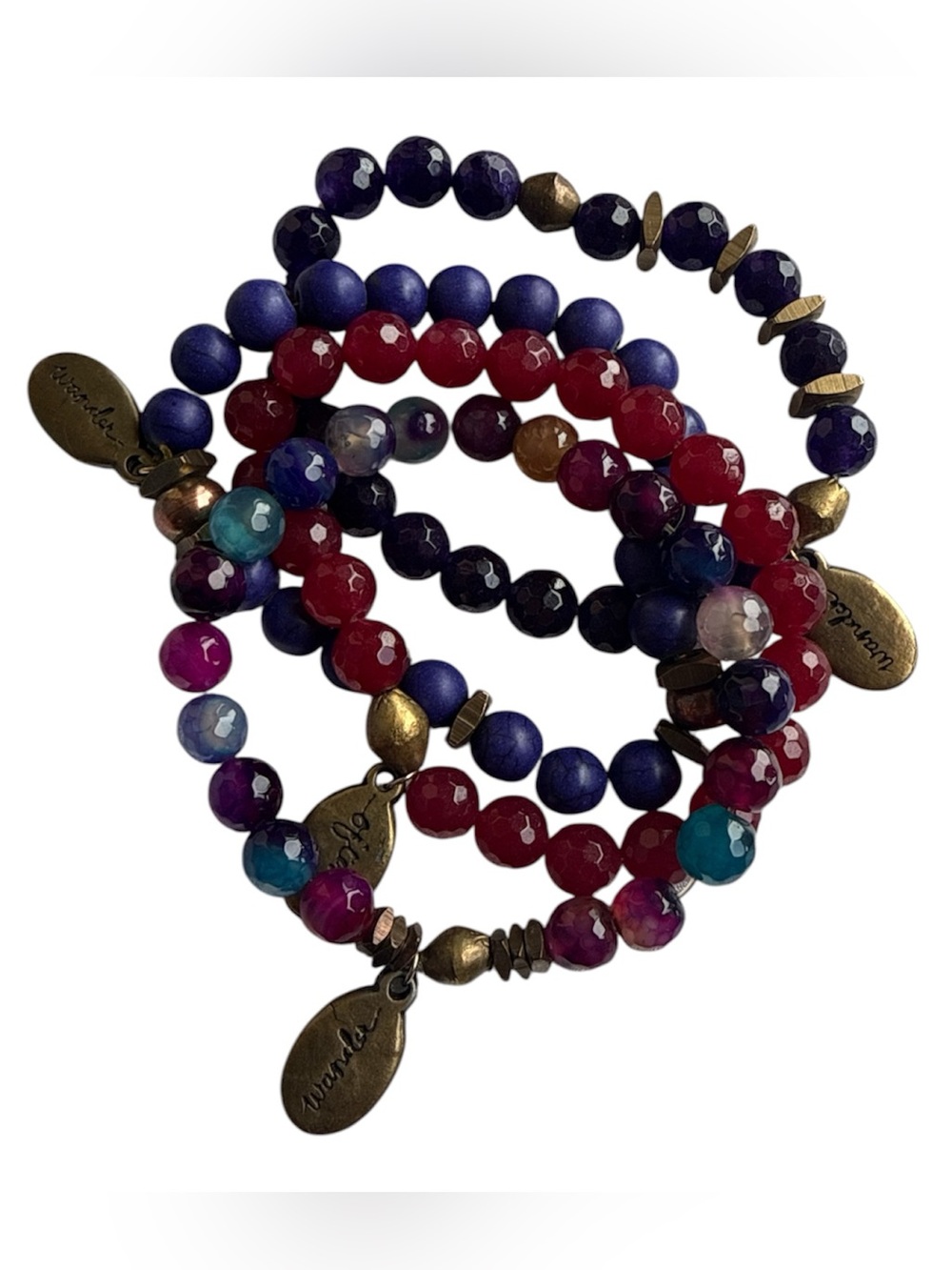 Gemstone Bracelet Set 4 Pieces Natural Stone Stackable Mixed Colors